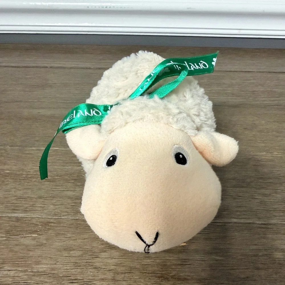 The Irish Soft Toy Co Sheep‎ Plush Cream Stuffed Animal Ireland Green Ribbon